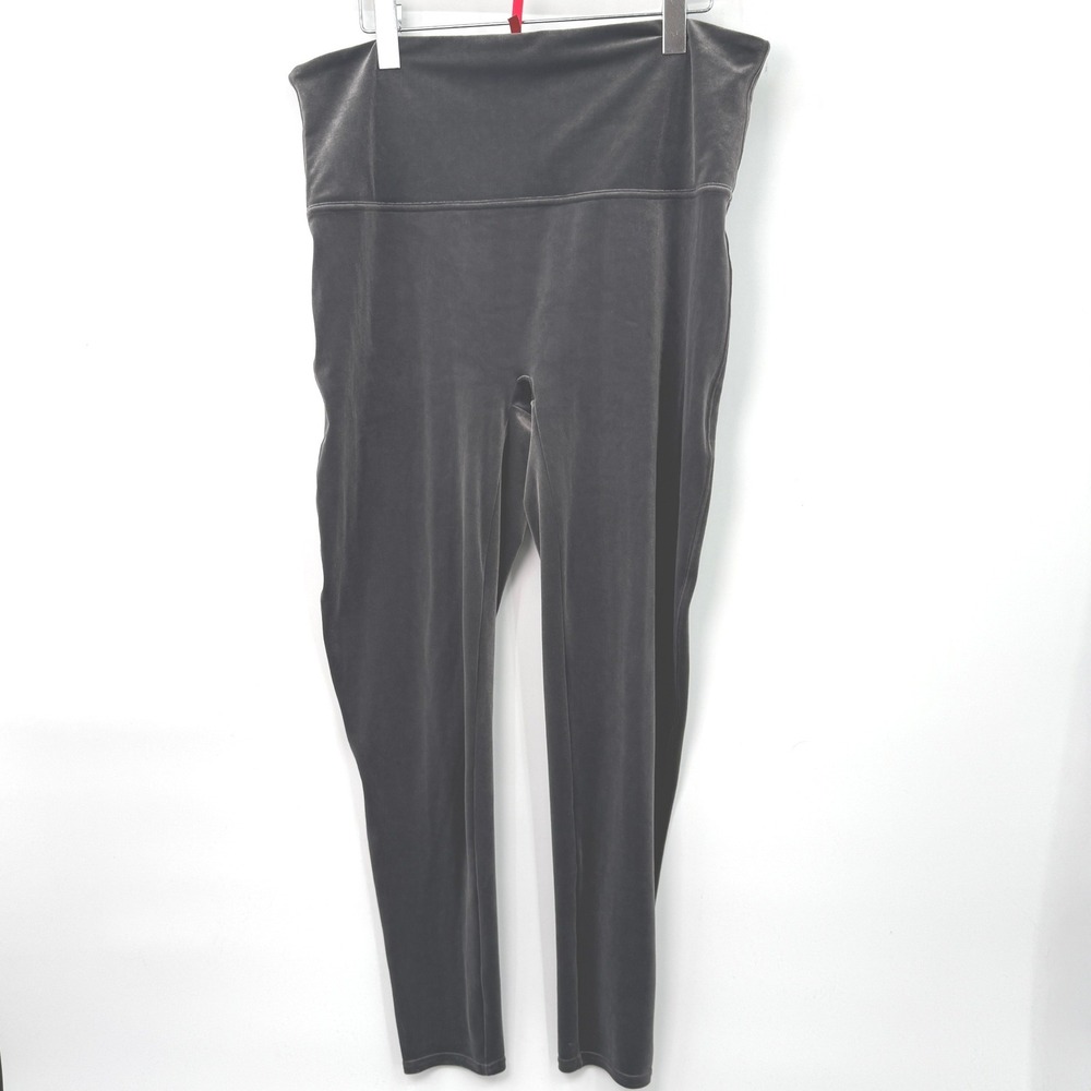 Spanx Velvet Leggings Women 3X Gray Stretch High Rise Minimalist Luxe Chic